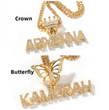 DOREMI Crystal Name Pendant With Butterfly Crown Micro Paved CZ