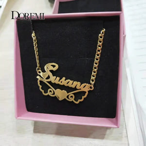 DOREMI Cuban Chain Name Necklace butterfly Wing Personalized Symbol Necklaces