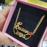 DOREMI Cuban Chain Name Necklace butterfly Wing Personalized Symbol Necklaces