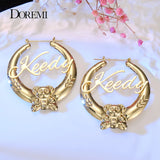 DOREMI Bear Letter Bamboo Earrings Stainless Steel Personalized Name Hoops