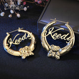 DOREMI Bear Letter Bamboo Earrings Stainless Steel Personalized Name Hoops