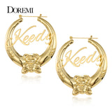 DOREMI Bear Letter Bamboo Earrings Stainless Steel Personalized Name Hoops