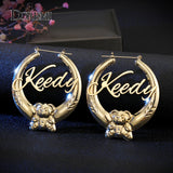 DOREMI Bear Letter Bamboo Earrings Stainless Steel Personalized Name Hoops
