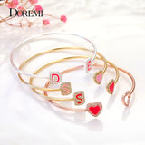 DOREMI Enamel Letter Bracelet Zirconia Initial Bangle Pave Setting