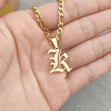 Doremi Chain A-Z Necklace Letter Old English Vintage Stainless Steel for Women