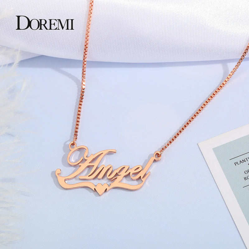 DOREMI Name Personalized Necklaces Heart Choker Box Chain