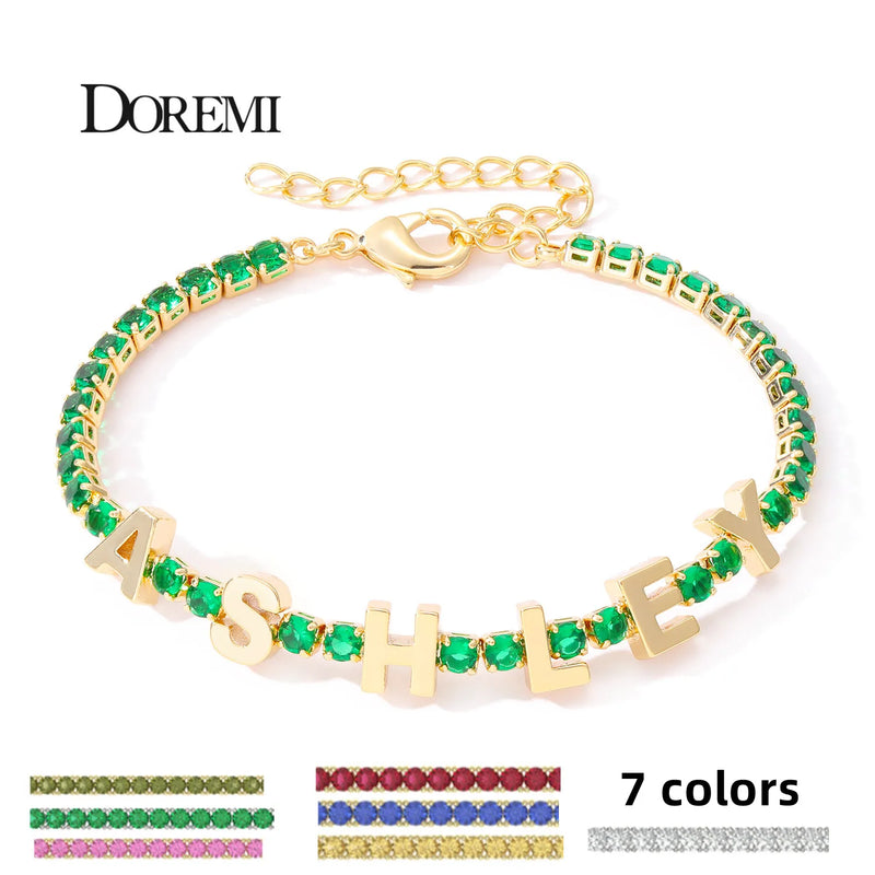 DOREMI Letters Bracelet Tennis Chain Colorful Zircon Personalized Name Bracelet