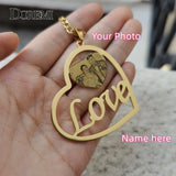 DOREMI Personalized Photo Necklace with Name Heart Pendent Stainless