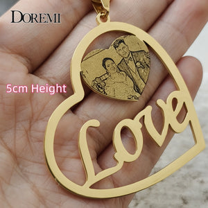 DOREMI Personalized Photo Necklace with Name Heart Pendent Stainless