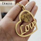DOREMI Personalized Photo Necklace with Name Heart Pendent Stainless