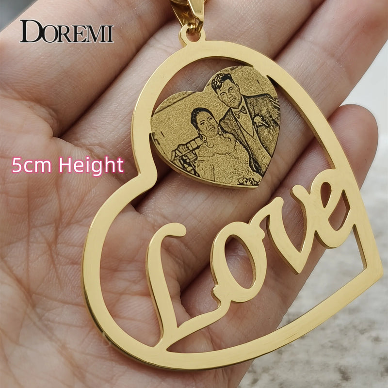 DOREMI Personalized Photo Necklace with Name Heart Pendent Stainless