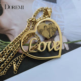 DOREMI Personalized Photo Necklace with Name Heart Pendent Stainless