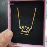 DOREMI Name Necklace with Crown, Crown Personalized Pendant Necklace