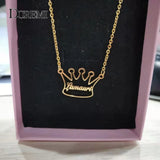 DOREMI Name Necklace with Crown, Crown Personalized Pendant Necklace