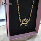 DOREMI Name Necklace with Crown, Crown Personalized Pendant Necklace