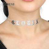 DOREMI Old English Numbers Necklace Name Choker Personalized Letter Necklace