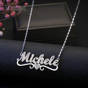 DOREMI Stainless Name Necklaces Tile Chain Pendant Choker for Women