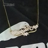 DOREMI Stainless Name Necklace with Two Hearts Pendant for Women