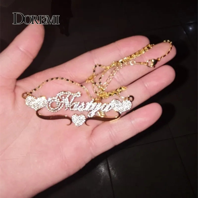 DOREMI Stainless Name Necklace with Two Hearts Pendant for Women