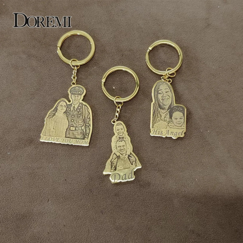 DOREMI Stainless Photo Keychain with Name Engraved Personal Picture