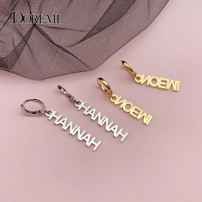 DOREMI Stainless Steel Name Drop Earrings Personalized Any Letters Chain