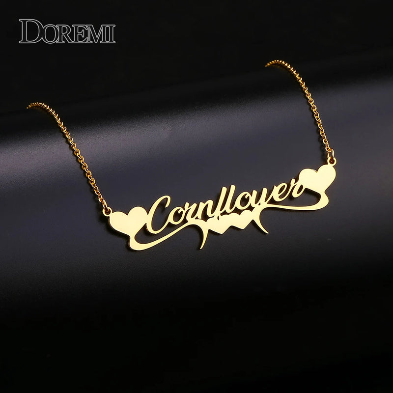 DOREMI Personalized Name Necklace Stainless Steel Heart Choker