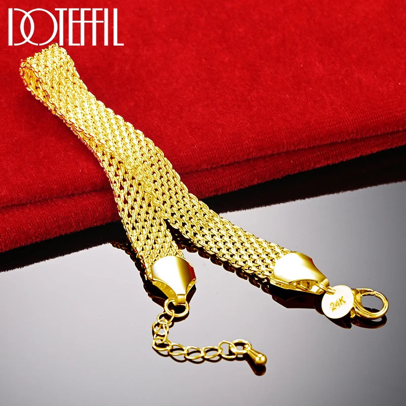 24K 10mm Weave Bracelet Chain For Wedding Party Jewelry