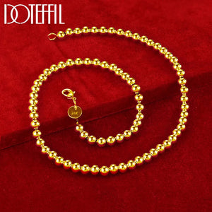 24K 6mm Beads Ball Chain Necklace Women Wedding Engagement Jewelry