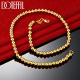 24K 6mm Beads Ball Chain Necklace Women Wedding Engagement Jewelry