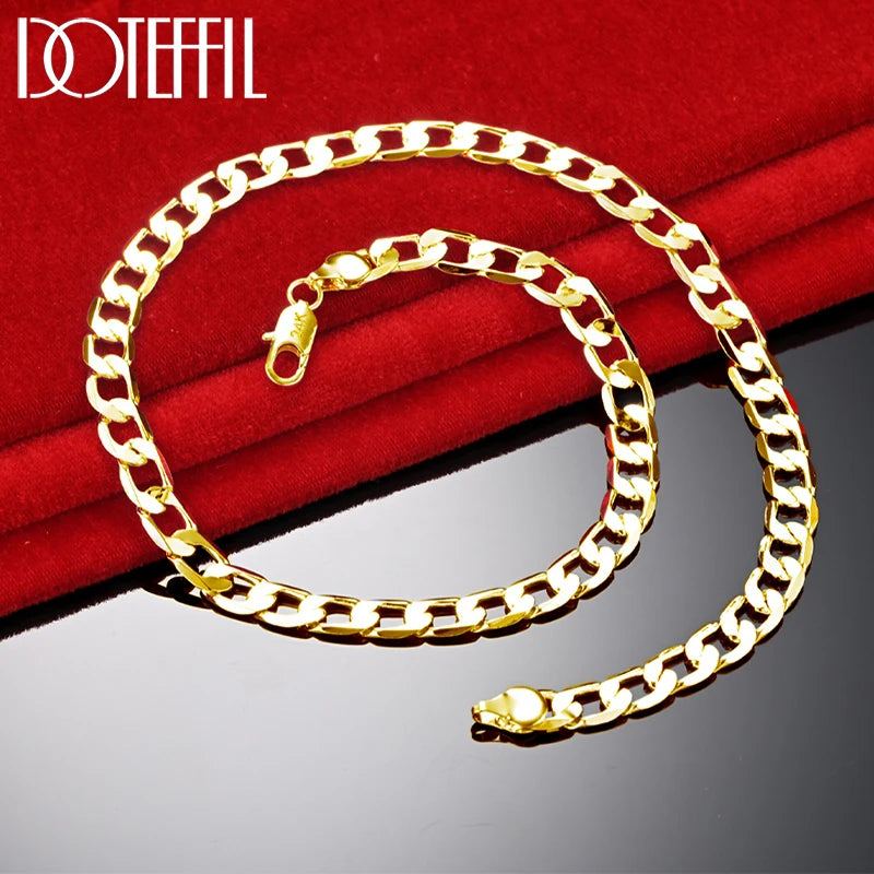 24K 8mm 24 Inch Sideways Chain Necklace For Women Men