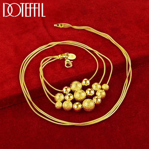 24K Three Snake Chain Matte Pendant Necklace Women Wedding Engagement Jewelry