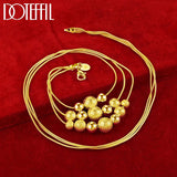 24K Three Snake Chain Matte Pendant Necklace Women Wedding Engagement Jewelry