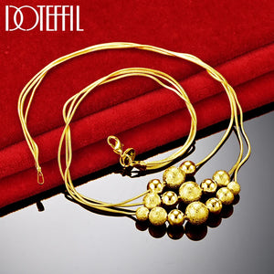 24K Three Snake Chain Matte Pendant Necklace Women Wedding Engagement Jewelry