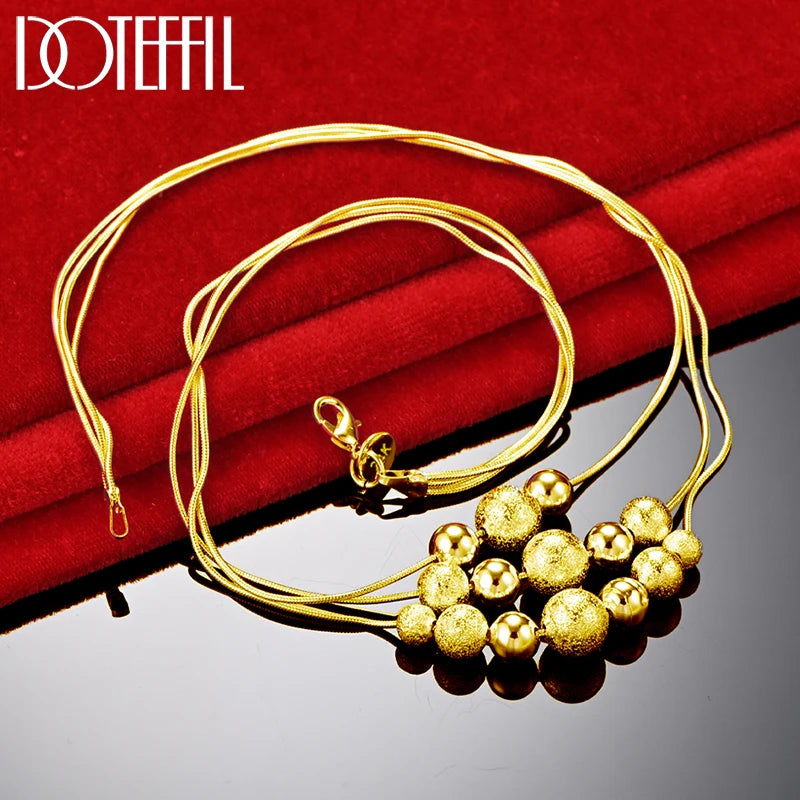 24K Three Snake Chain Matte Pendant Necklace Women Wedding Engagement Jewelry