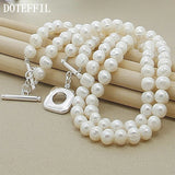 8mm Double Natural Pearls Chain Necklace 925 Sterling Silver