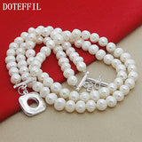 8mm Double Natural Pearls Chain Necklace 925 Sterling Silver
