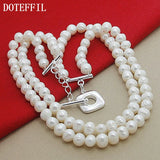 8mm Double Natural Pearls Chain Necklace 925 Sterling Silver