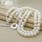 8mm Double Natural Pearls Chain Necklace 925 Sterling Silver