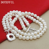 8mm Double Natural Pearls Chain Necklace 925 Sterling Silver
