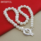 8mm Natural Pearl Beads Necklace 925 Sterling Silver Arrow Women Wedding Jewelry