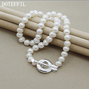 8mm Natural Pearl Beads Necklace 925 Sterling Silver Arrow Women Wedding Jewelry