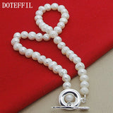 8mm Natural Pearl Beads Necklace 925 Sterling Silver Arrow Women Wedding Jewelry