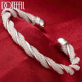 925 Silver Wide Braided Bracelet Bangle Chain Wristband