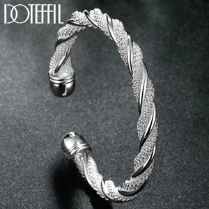 925 Silver Mesh Wide Braided Bangle Bracelet Jewelry