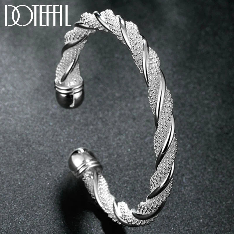 925 Silver Mesh Wide Braided Bangle Bracelet Jewelry