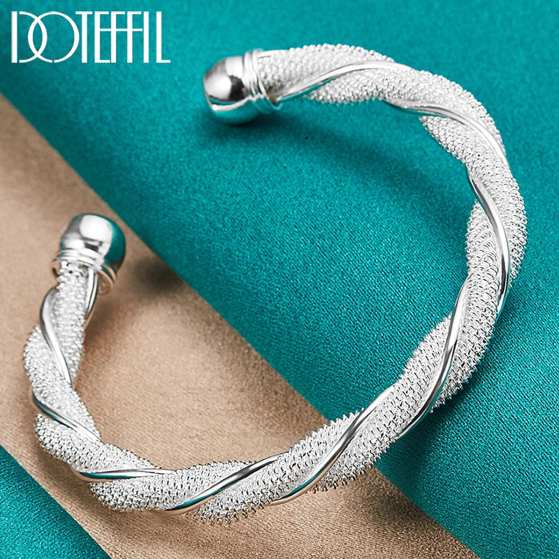 925 Silver Sterling Mesh Wide Braided Bangle Bracelet