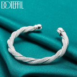 925 Silver Sterling Mesh Wide Braided Bangle Bracelet