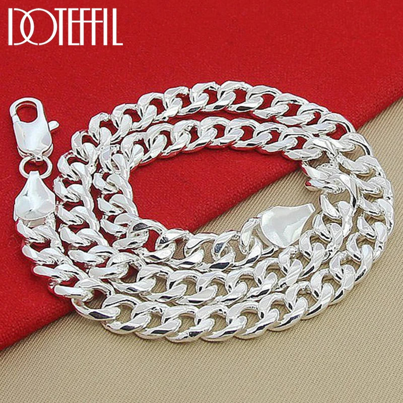 925 Silver Men Necklace 10MM 22-Inch Side Chain Statement Jewelry