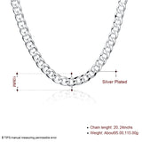 925 Silver 10mm 20/24 inch Sideways Chain Necklace Men Party Jewelry