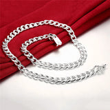 925 Silver 10mm 20/24 inch Sideways Chain Necklace Men Party Jewelry